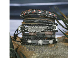 Shining Diva Fashion Genuine Leather Bracelet Wraps Casual Skin Friendly Bracelets for Men Boys